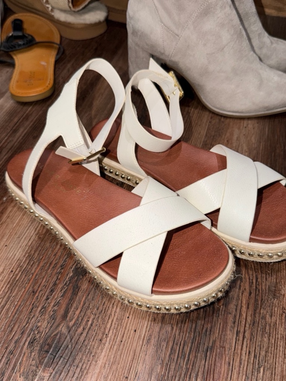 Altar'd State White Cross-Strap Espadrille Sandals